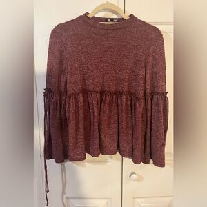 Lumie Babydoll Empire Waist Boho Heathered Maroon Shirt Made In USA Size Small